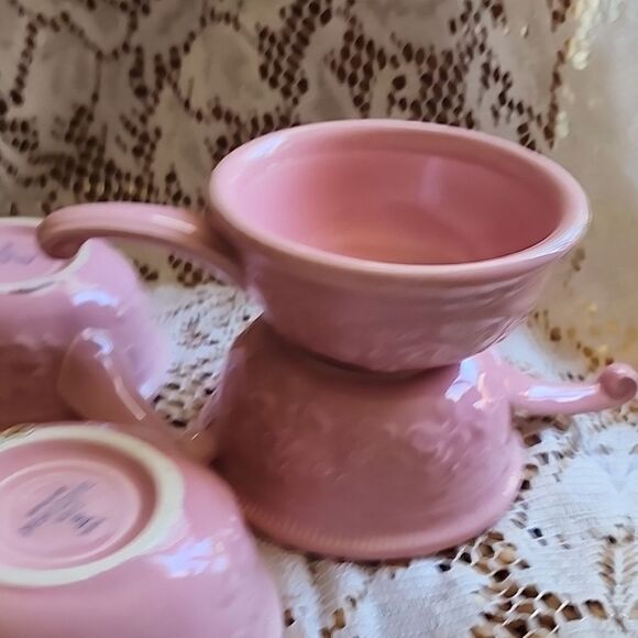 Antique Vintage Taylor Smith & Taylor Pink Oven Serve Ware Handled Small Bowls - Picture 12 of 14